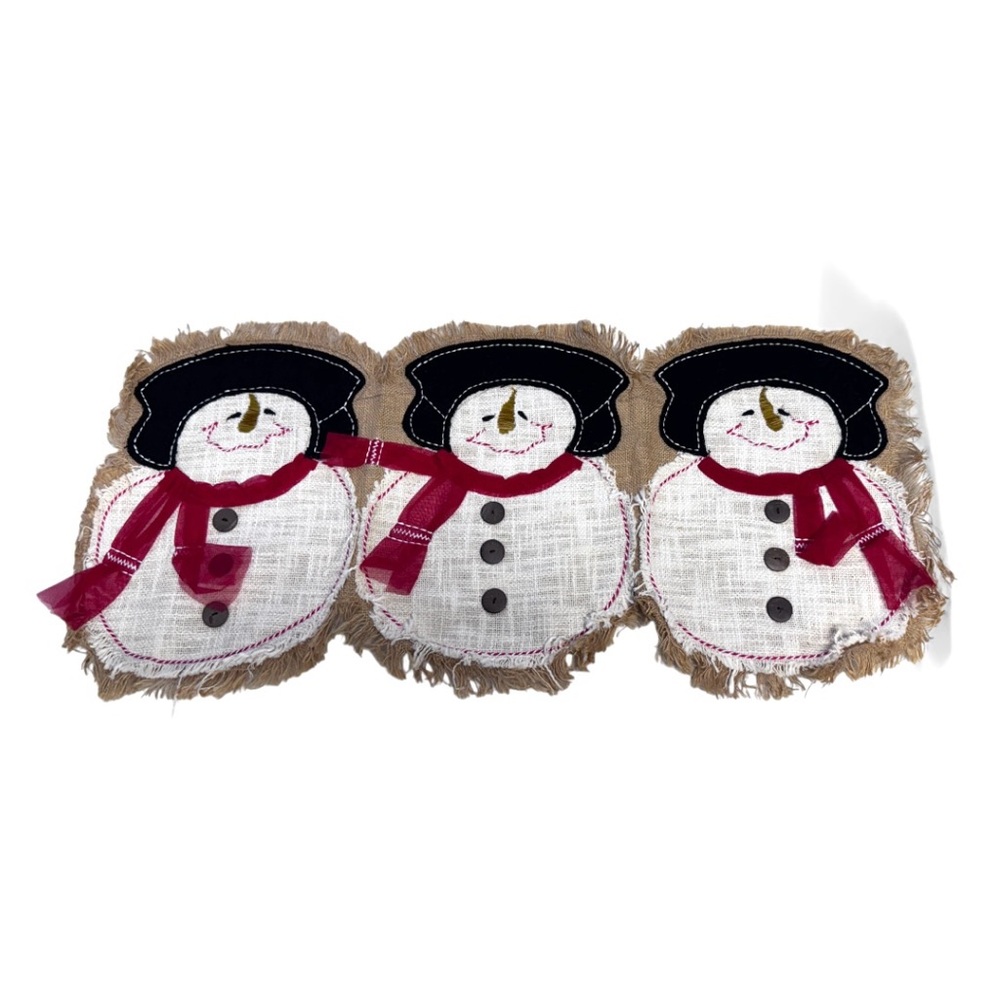 Cynthia Rowley Burlap Snowman Table Runner with Red and Black Accents 35x16”